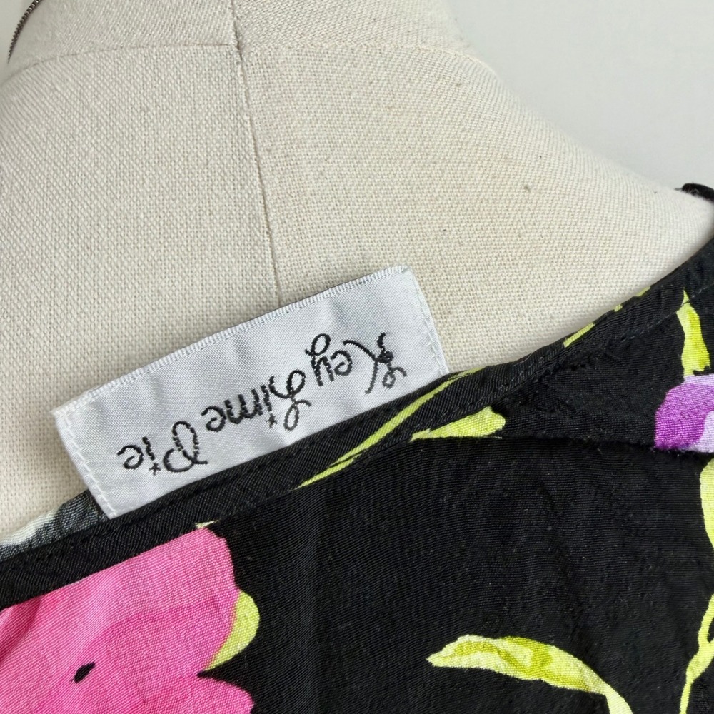 Key Lime Pie Womens M Black Floral Beaded Tank Top Y2K 90s Sleeveless Crop - Picture 6 of 9